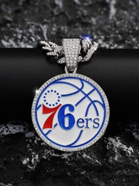 Philadelphia 76ers 20 Inch Necklace Pendant Cuban Chain Link NBA Basketball